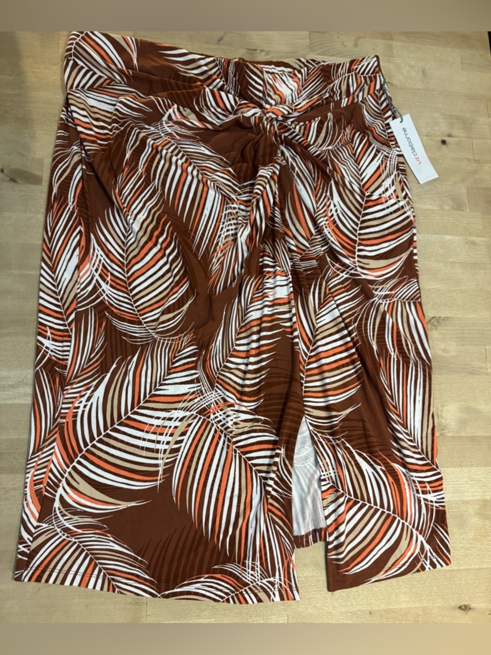 NWT Liz Claiborne Brown, White and Orange Tropical Print Wrap Skirt